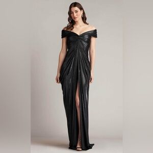 TADASHI SHOJI - METALLIC JERSEY LAME EVENING GOWN